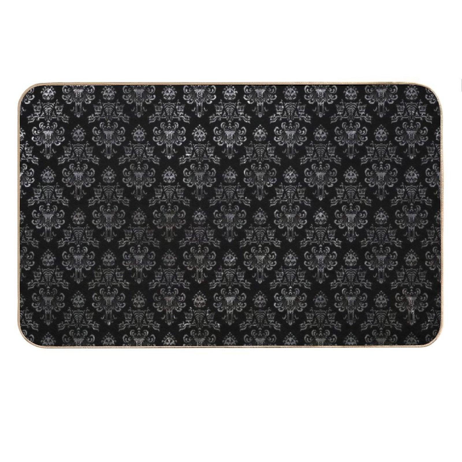 Haunted Mansion Wallpaper Black And Silver Bath Mat