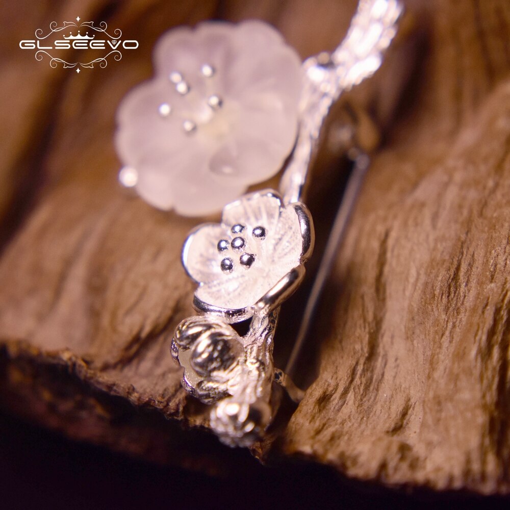 GLSEEVO 925 Sterling Silver Wedding Crystal Flower Brooch High Quality For Women Tree Brooches Mujer Handmade Jewelry