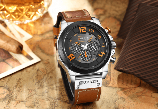 Men's Sport Waterproof Watch With Chronometers Large Numbers And Fluorescent Hands Perfect Gift For Your Man