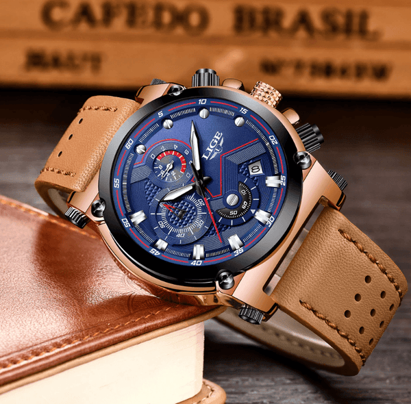 Men's Waterproof Modern Watch With Leather Belts, Stainless Steel Case Excellent Look Perfect Gift