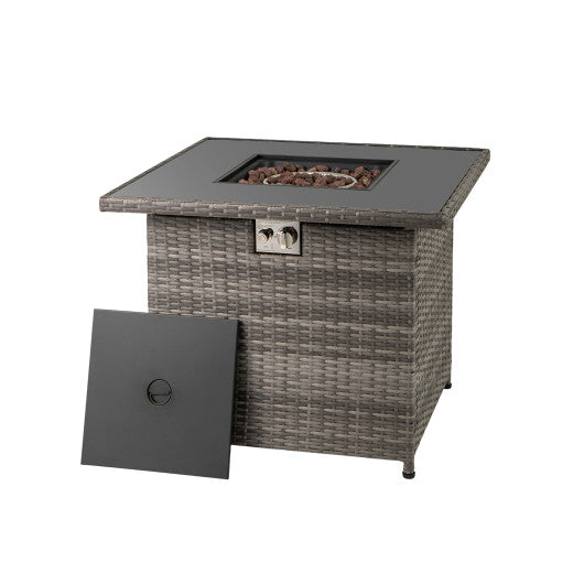 32.5 Inch Propane Fire Pit Table 5000 BTU with Tempered Glass Tabletop-Gray