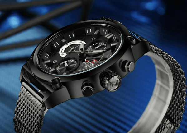 Men's Multifunction Analog Quartz Watches Waterproof Wrist Watch With Stainless Steel Mesh Band Excellent Design Perfect Gift