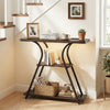 32 Inch Narrow Long Entryway Table with Power Outlets and LED Lights-Brown