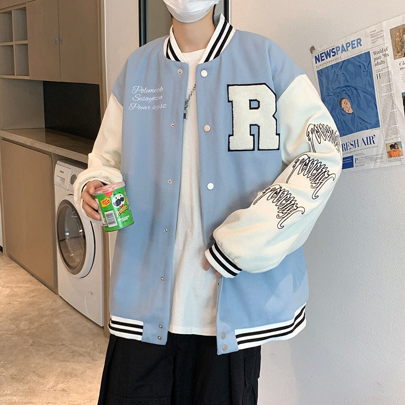 New Elegance Spring Autumn Coat Baseball Bomber Jacket Loose Letter R Men Women Couples Tops Plus Size Jackets Streetwear