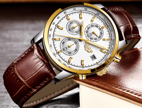 Men's  Waterproof Watch With Chronometers Date Display And Fluorescent Pointers Excellent Look Perfect Gift