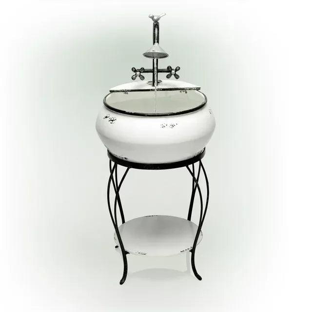 32 in. Tall Outdoor Antique Metal Sink Water Fountain and Stand, White - Gifts for You 'n Me