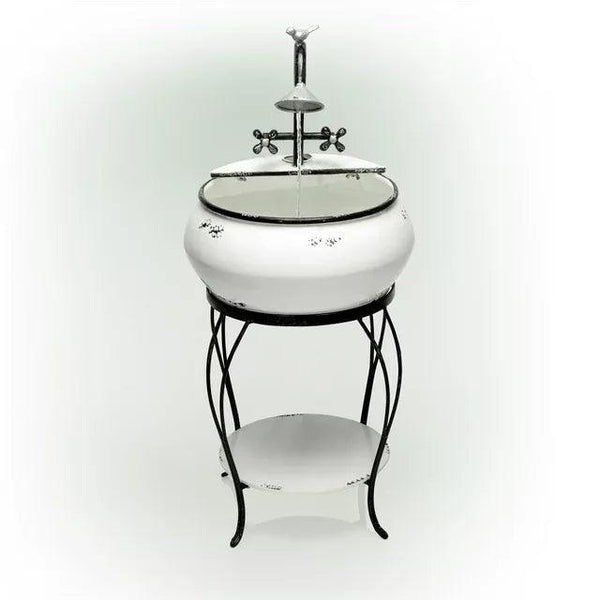 32 in. Tall Outdoor Antique Metal Sink Water Fountain and Stand, White - Gifts for You 'n Me