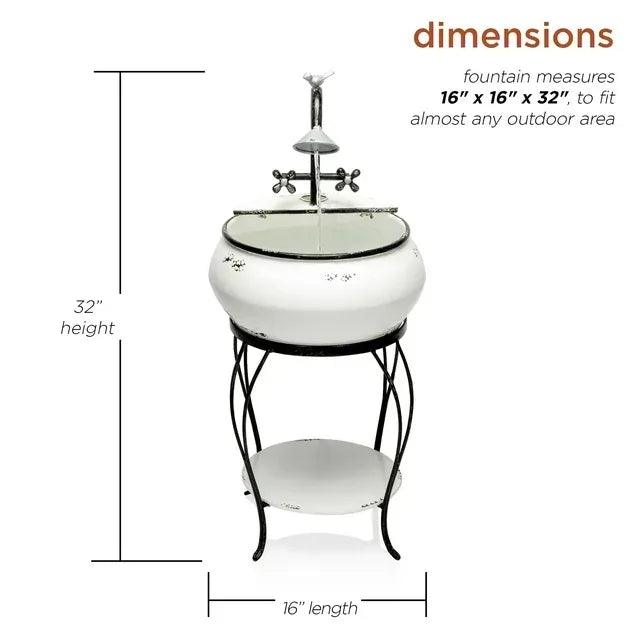 32 in. Tall Outdoor Antique Metal Sink Water Fountain and Stand, White - Gifts for You 'n Me