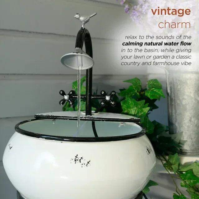 32 in. Tall Outdoor Antique Metal Sink Water Fountain and Stand, White - Gifts for You 'n Me