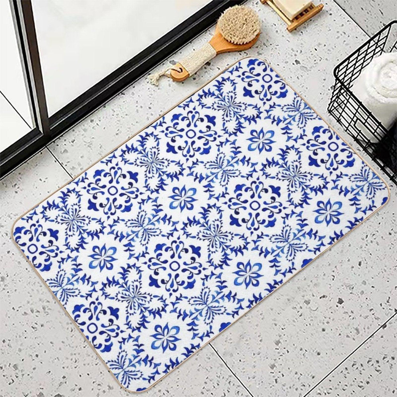 Azulejo Portuguese Tile Watercolor Artwork 19 Bath Mat