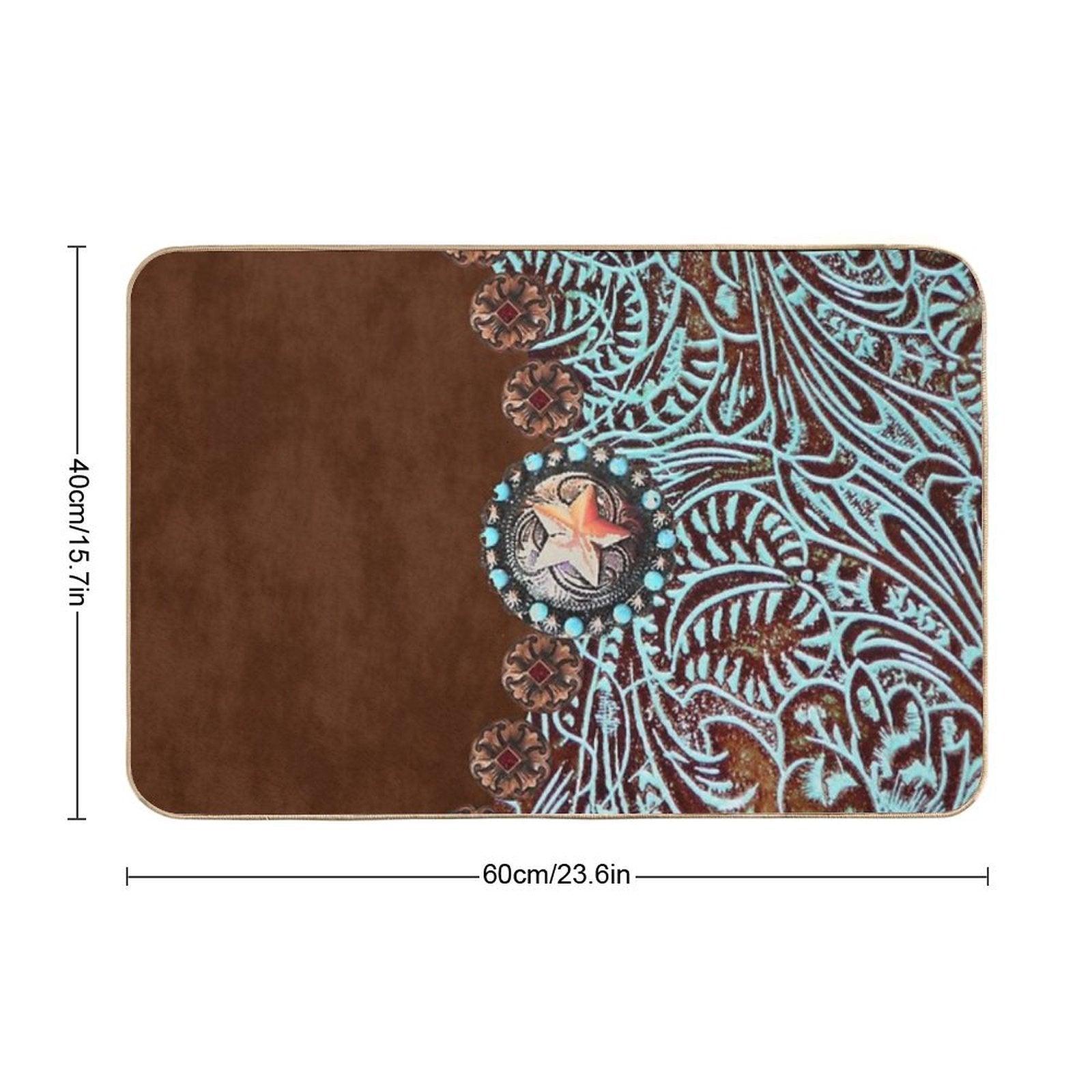 Primitive Cowboy Cowgirl Western Country Brown Turquoise Bath Mat