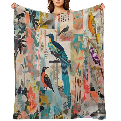 Colorful Collage of Birds And Plants Compact Throw Blanket