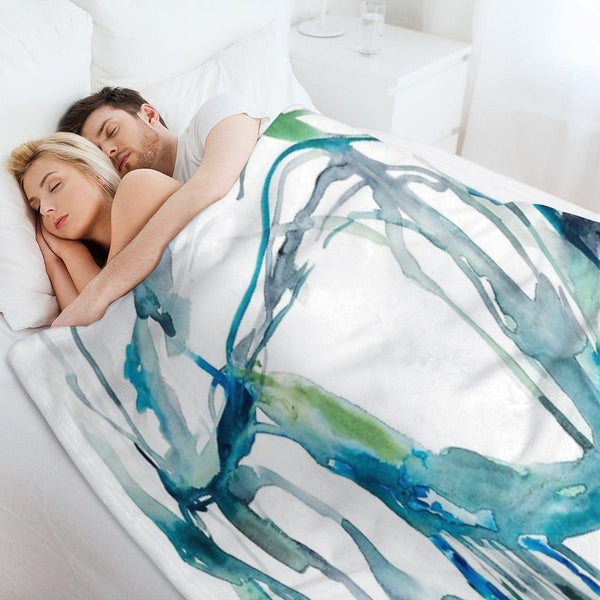 Blue Abstract Watercolor Painting Throw Blanket
