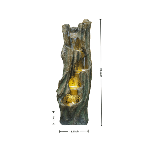 Resin Tree Trunk Outdoor Fountain 39 Inch with LED