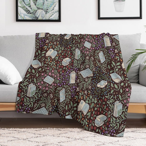 Books in Flower Plush Throw Blanket