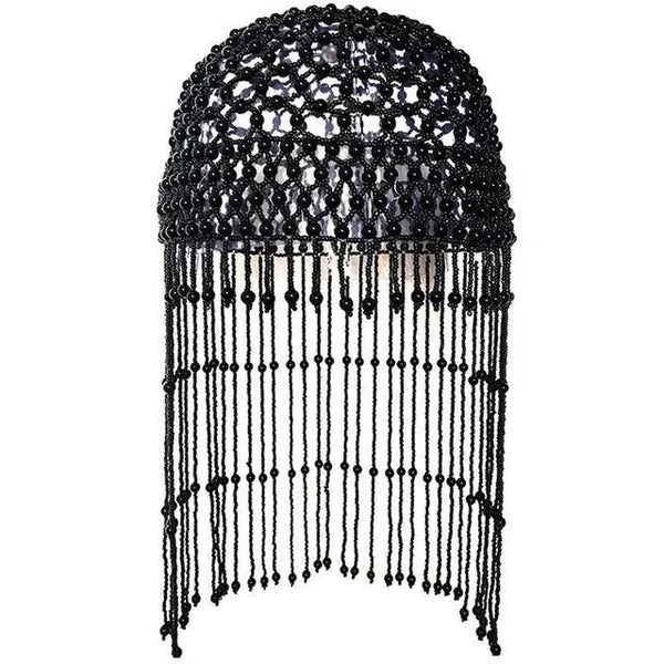 Handmade hollowed out headpiece performance pearl tassel hat