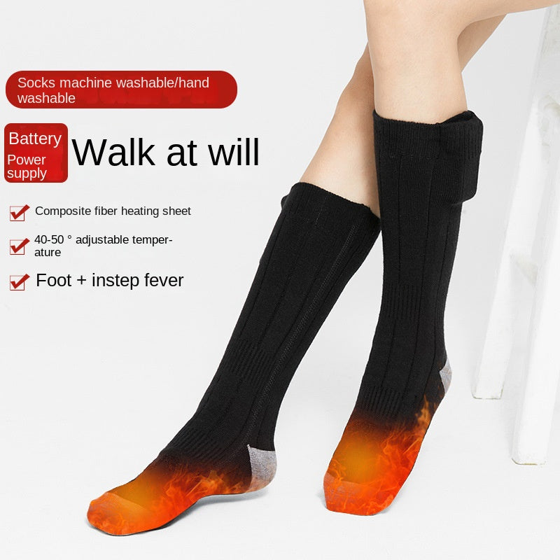 Heating socks, warm electric socks, USB charging long tube skiing socks, men's and women's winter heating and foot warming socks
