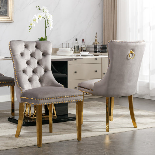 Nikki Collection Modern Tufted Solid Wood Velvet Upholstered Dining Chair with Gold Legs