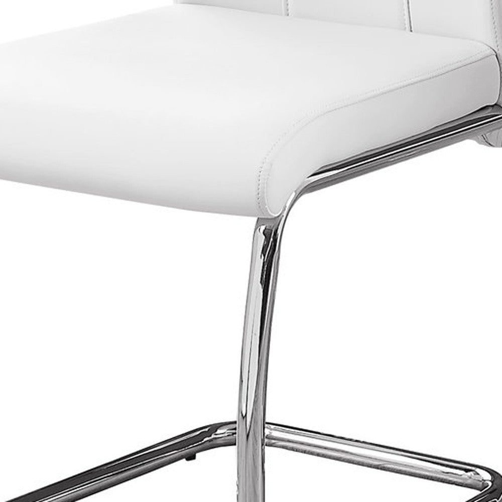 Set of Two White And Silver Upholstered Faux Leather Dining Side Chairs