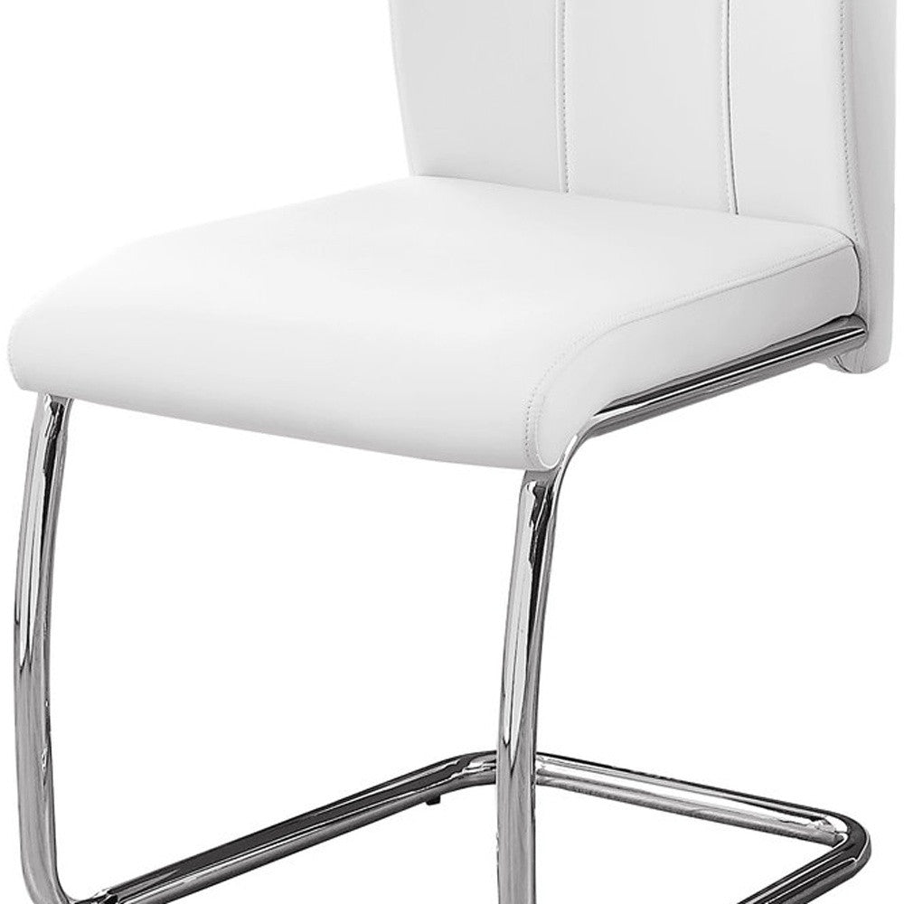 Set of Two White And Silver Upholstered Faux Leather Dining Side Chairs