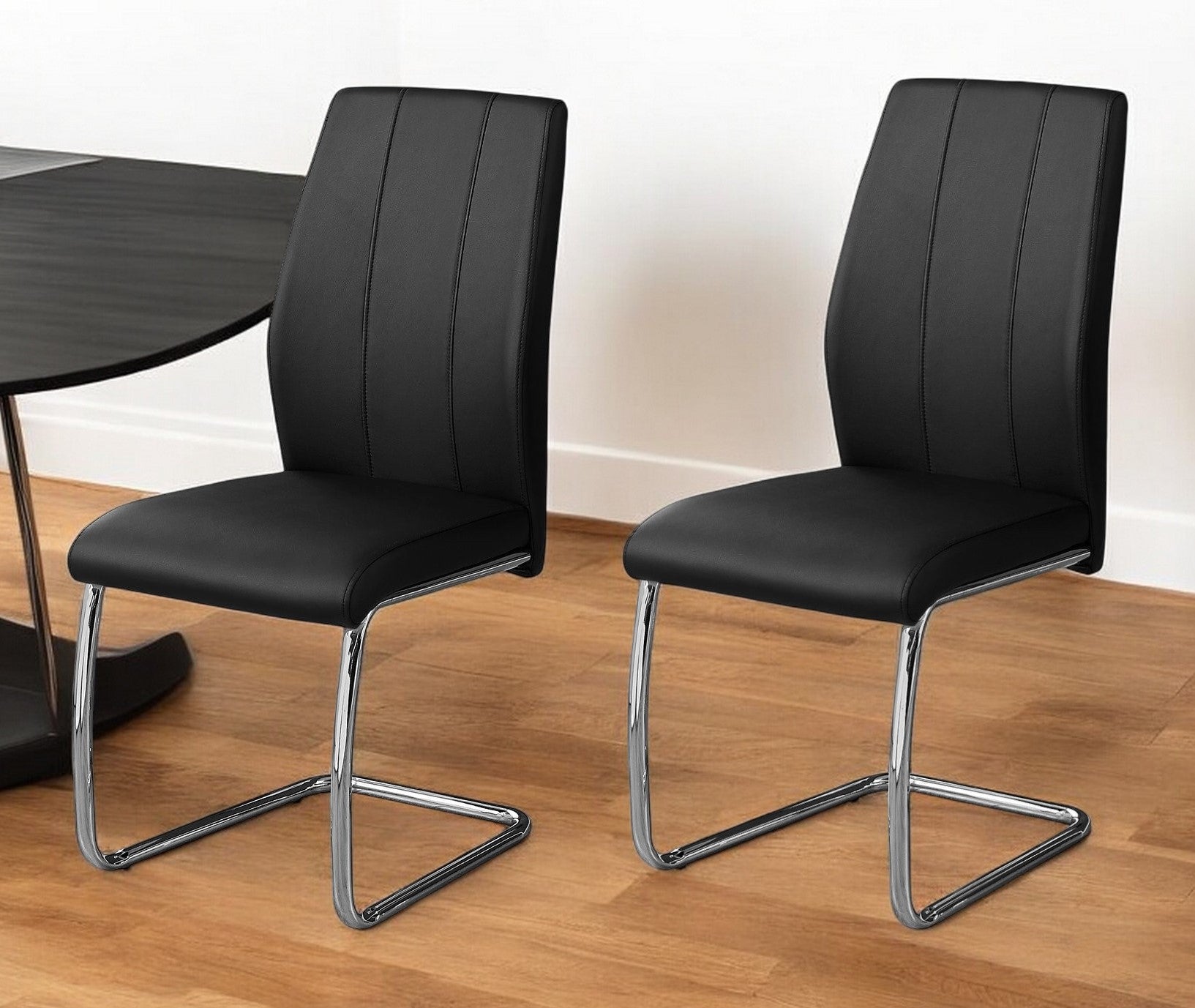 Set of Two White And Silver Upholstered Faux Leather Dining Side Chairs