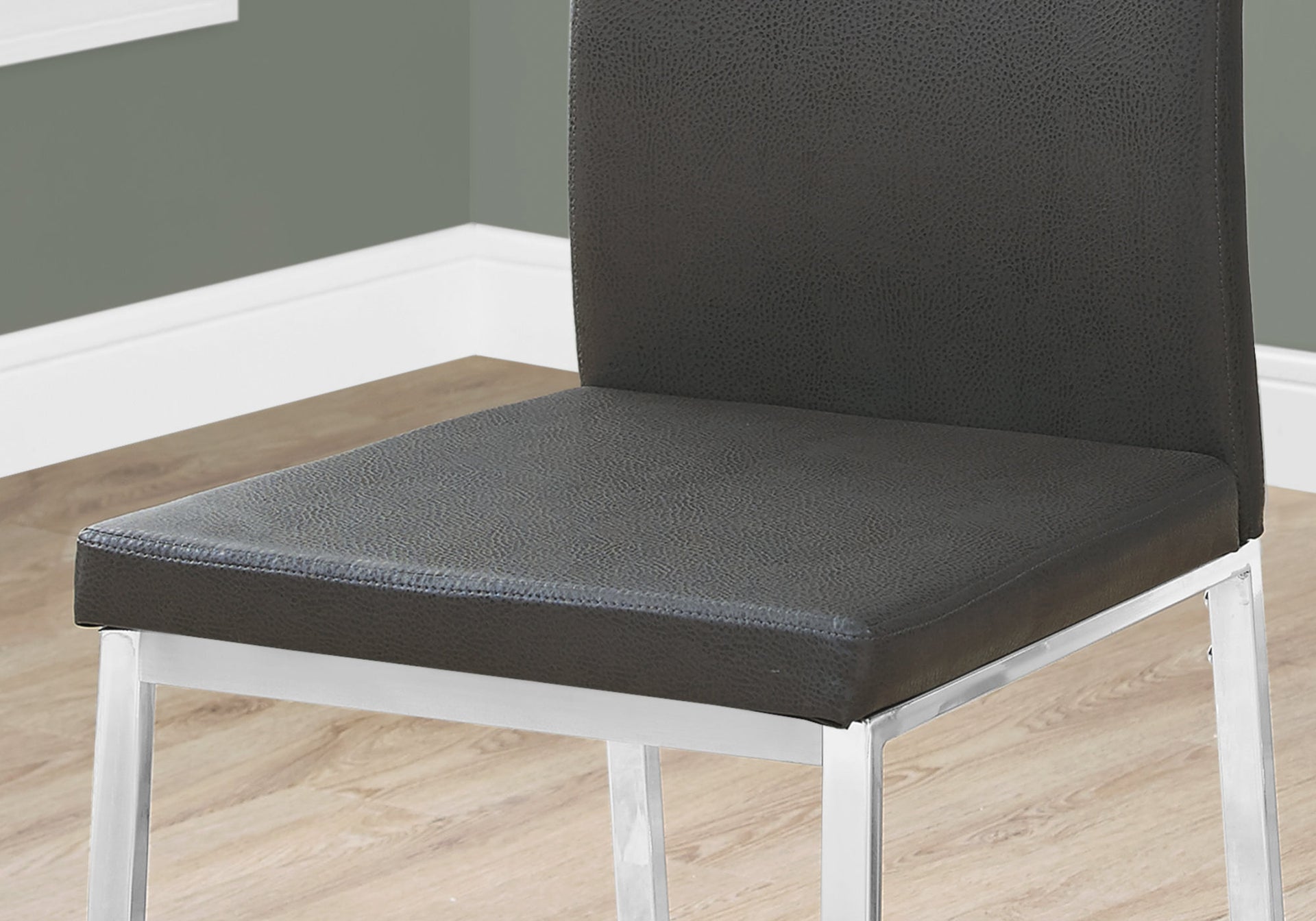 Set of Two Black And Silver Upholstered Faux Leather Dining Side Chairs
