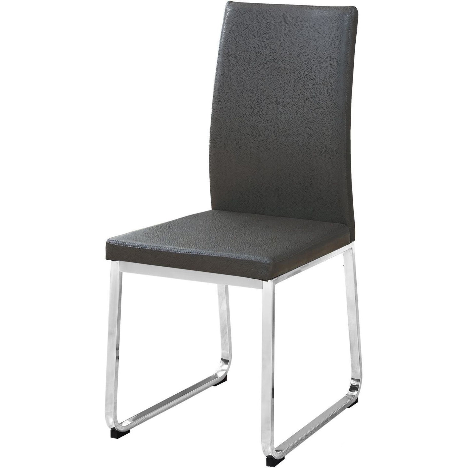Set of Two Black And Silver Upholstered Faux Leather Dining Side Chairs