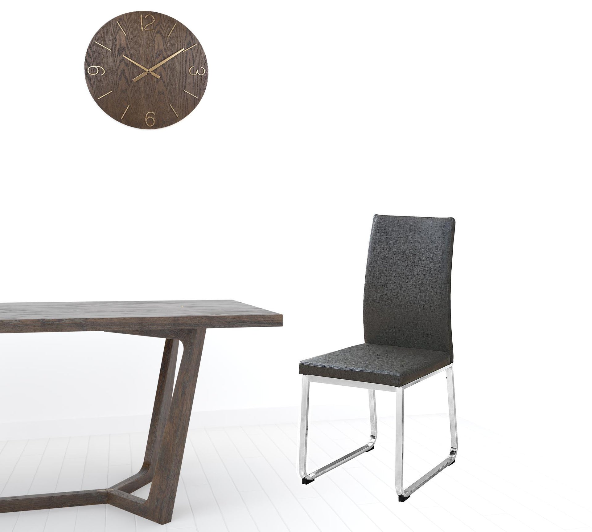Set of Two Black And Silver Upholstered Faux Leather Dining Side Chairs