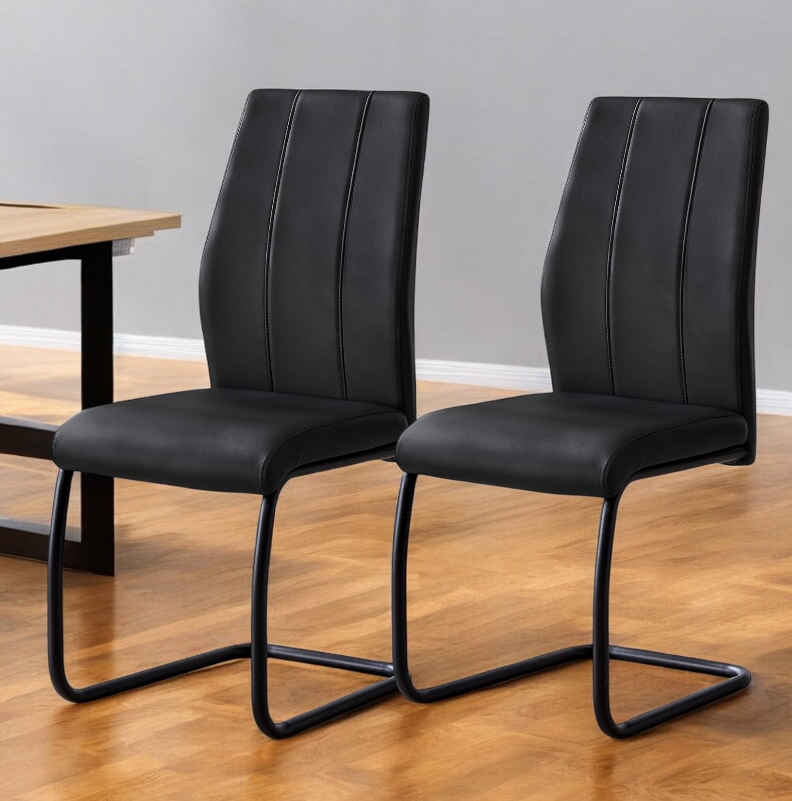 Set of Two White And Silver Upholstered Faux Leather Dining Side Chairs