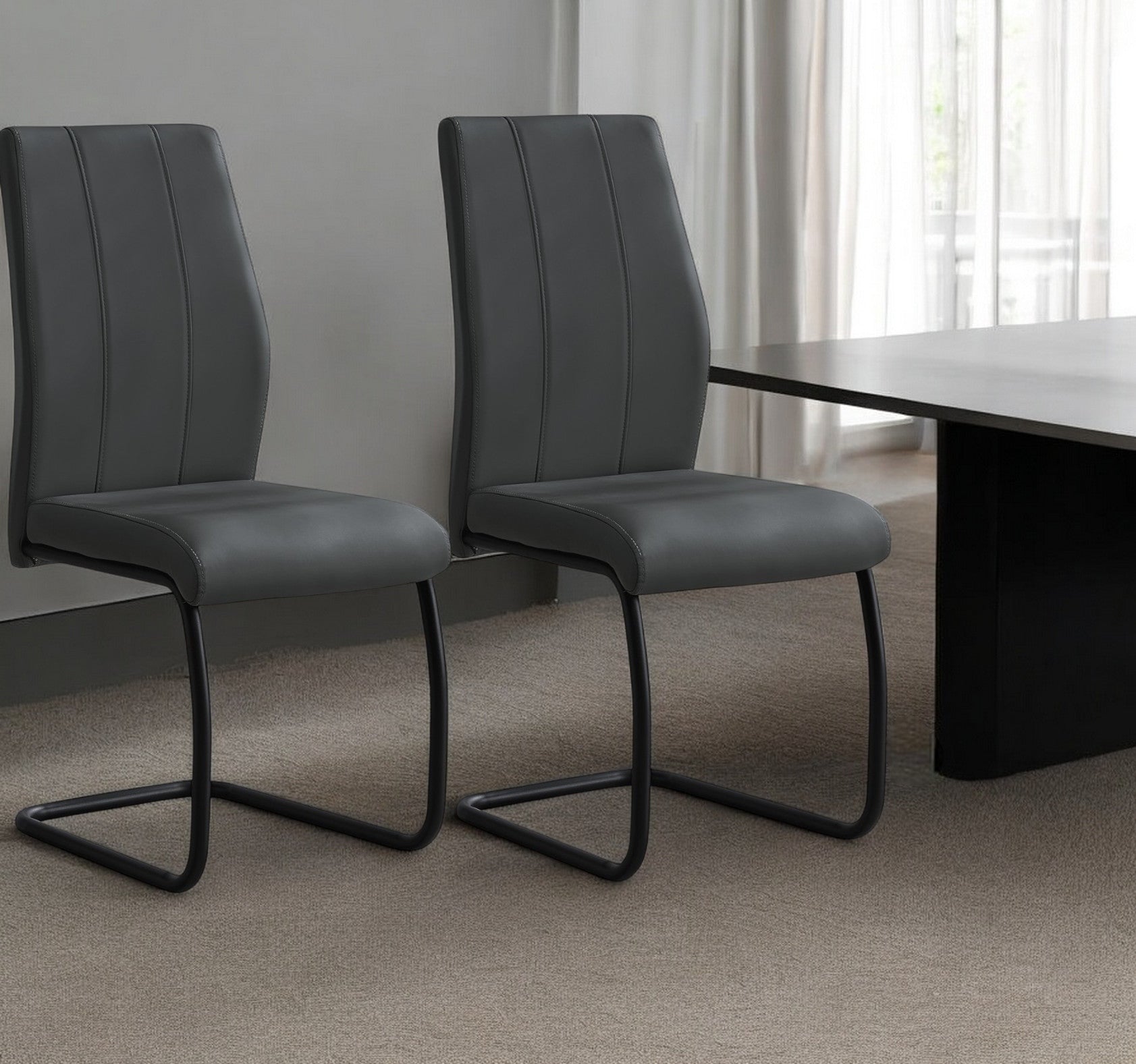 Set of Two White And Silver Upholstered Faux Leather Dining Side Chairs