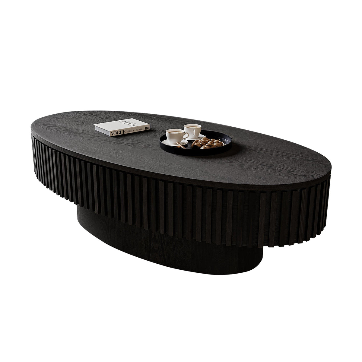 Modern Black Oval Coffee Table with Hidden Storage