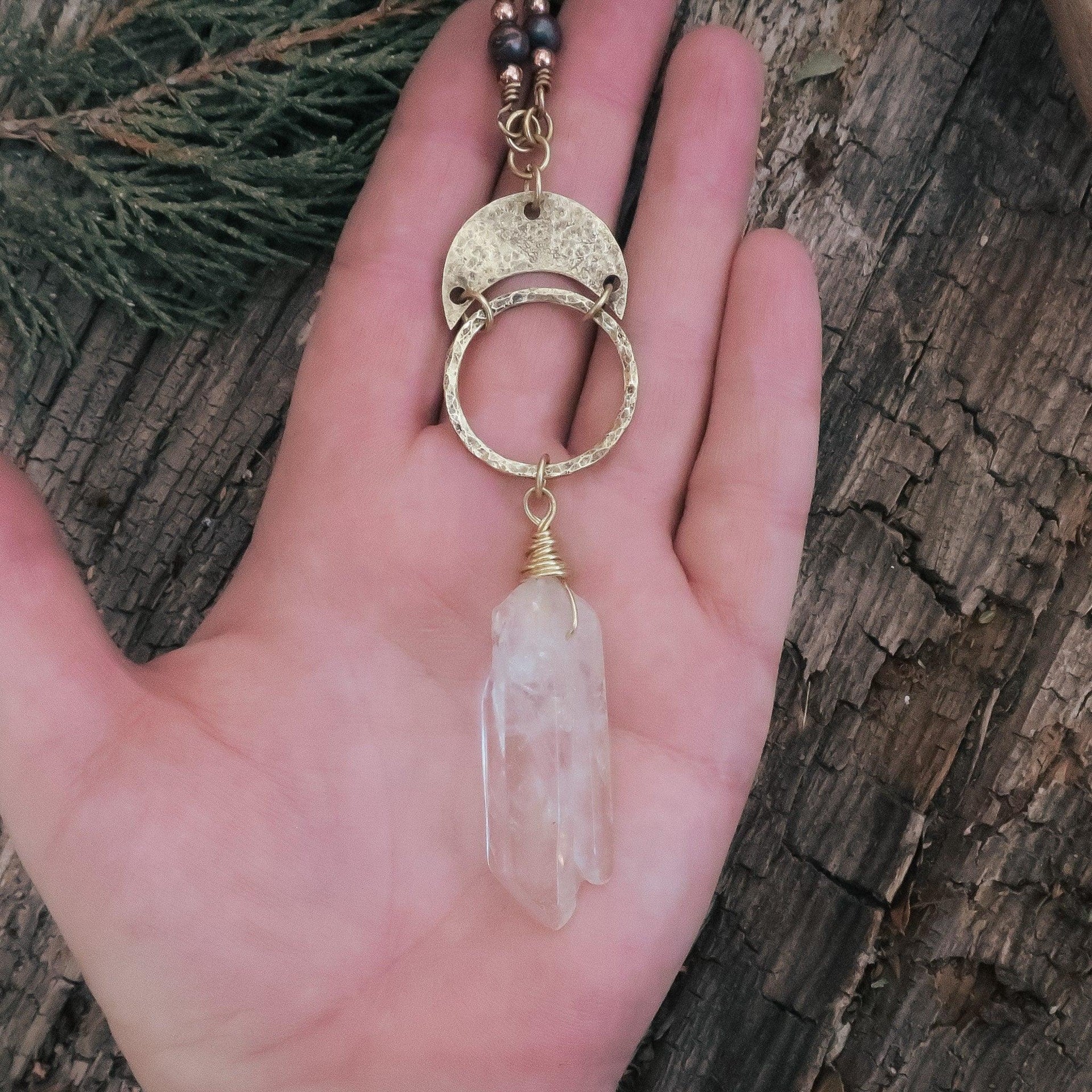 Brass Quartz Necklace — For Focus and Calm | By Blackbird & Sage