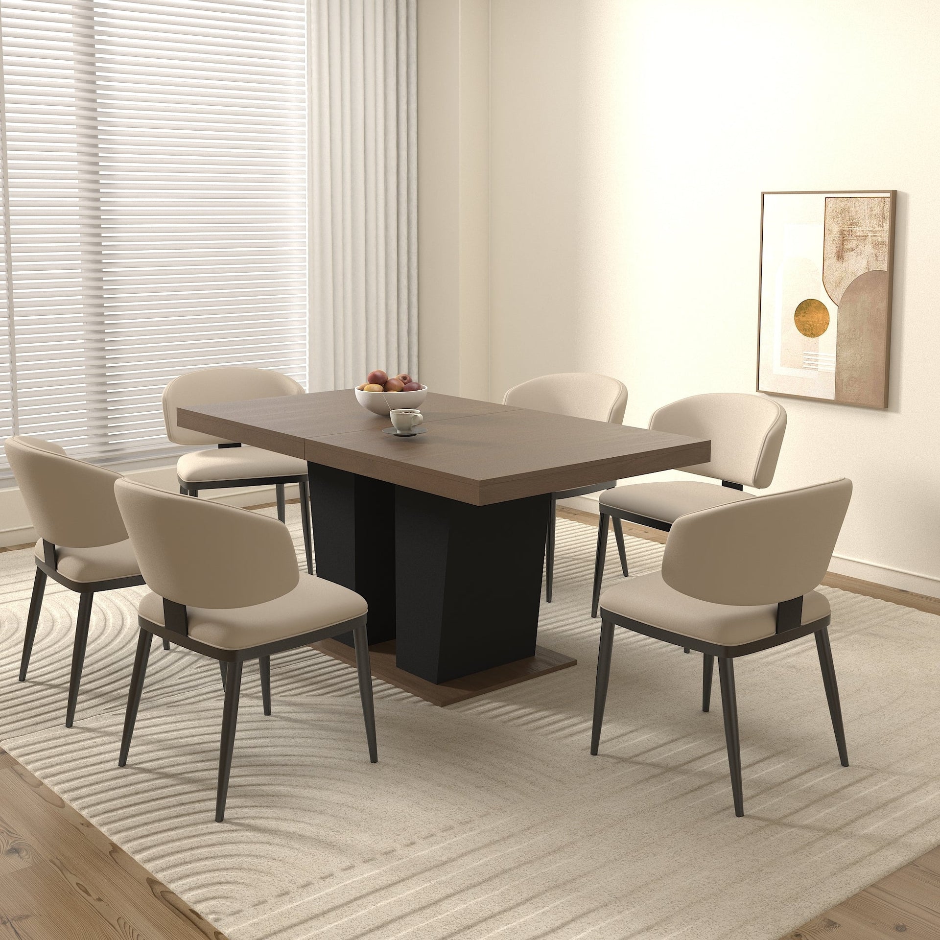 Beige and Brown Extendable Dining Table