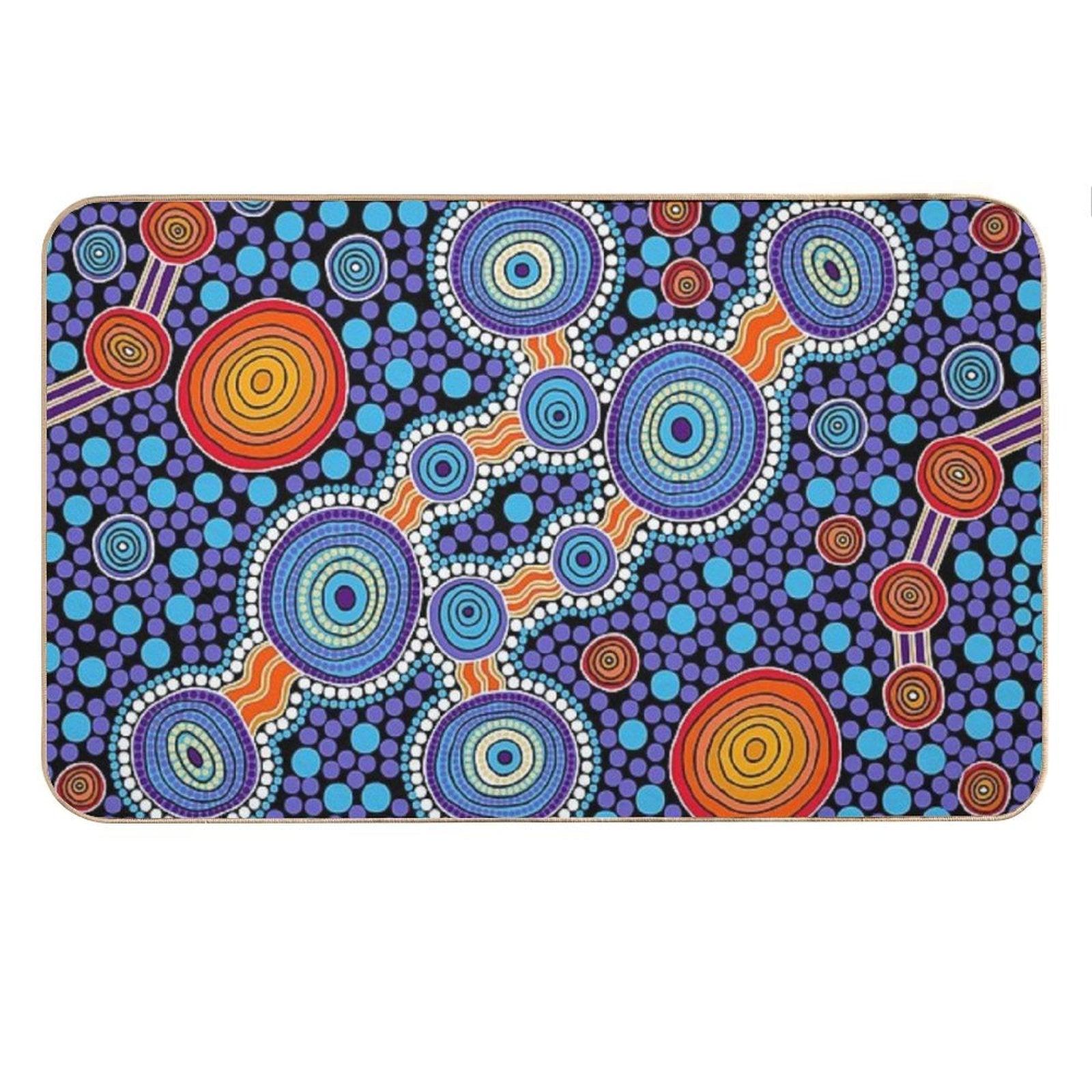 Authentic Aboriginal Art - The Journey Blue Bath Mat