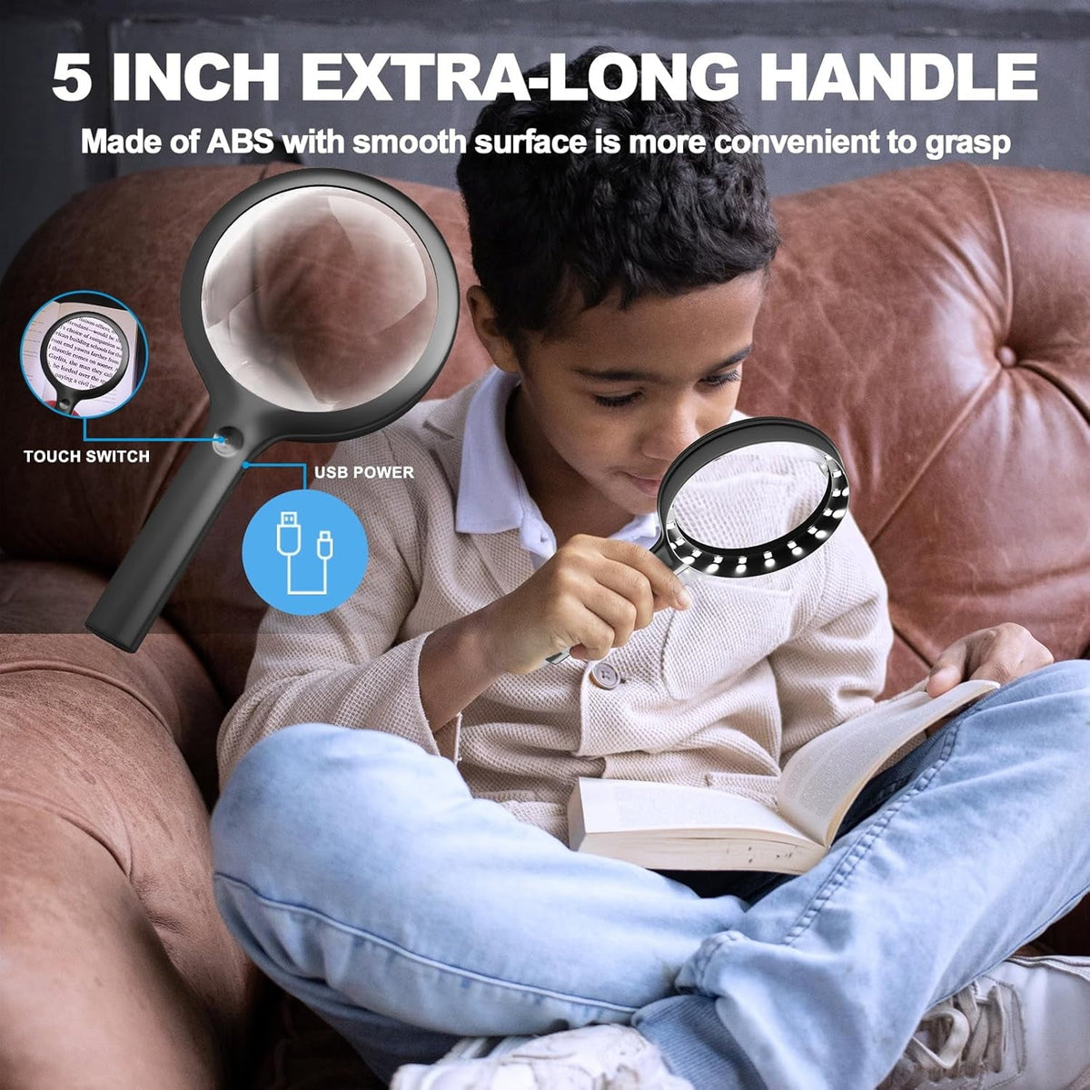 30X LED Magnifying Glass with Light | Large Handheld Magnifier for Reading & Inspection