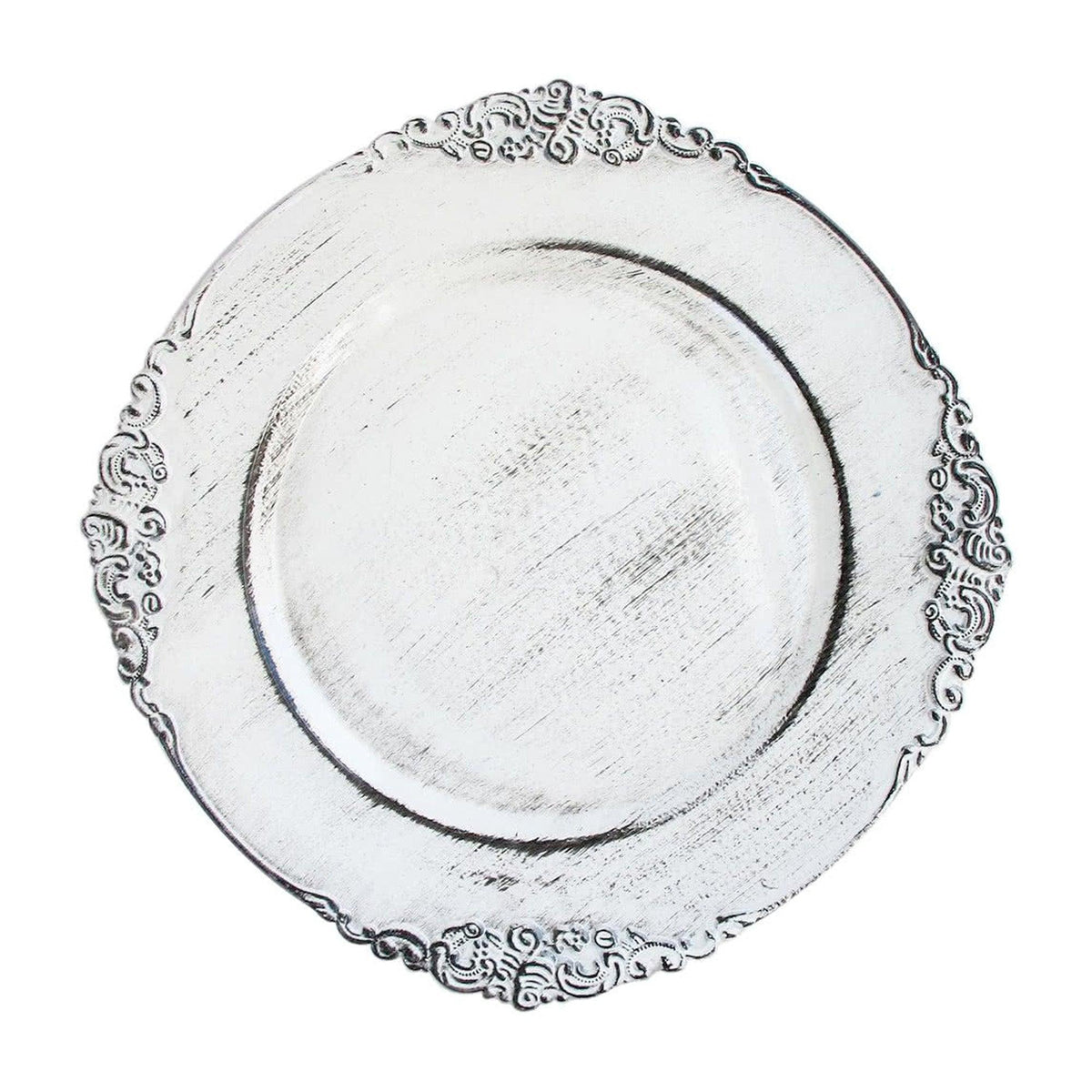 Royal Antiqued White Charger Plate Set, 4 Pieces