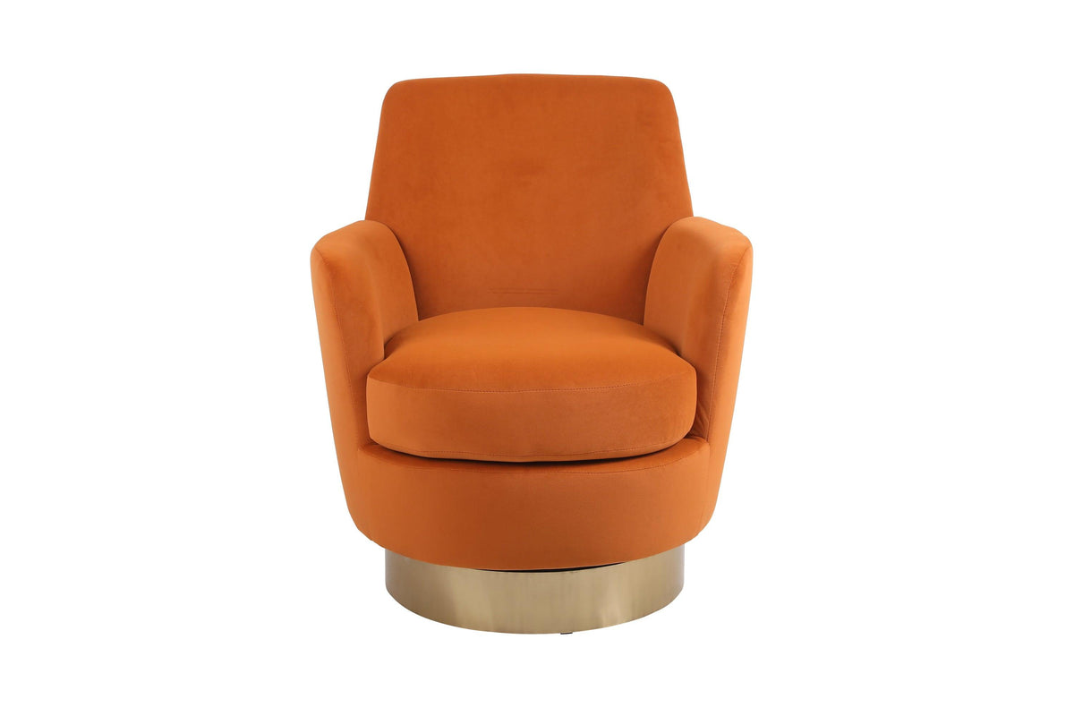 Orange Velvet Swivel Barrel Chair