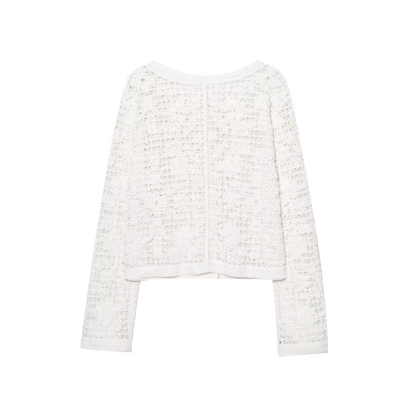 Style Women's Fashion Casual Long Sleeve Single Breasted Crochet Jacket