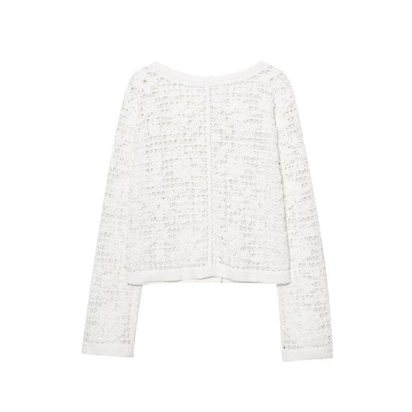 Style Women's Fashion Casual Long Sleeve Single Breasted Crochet Jacket