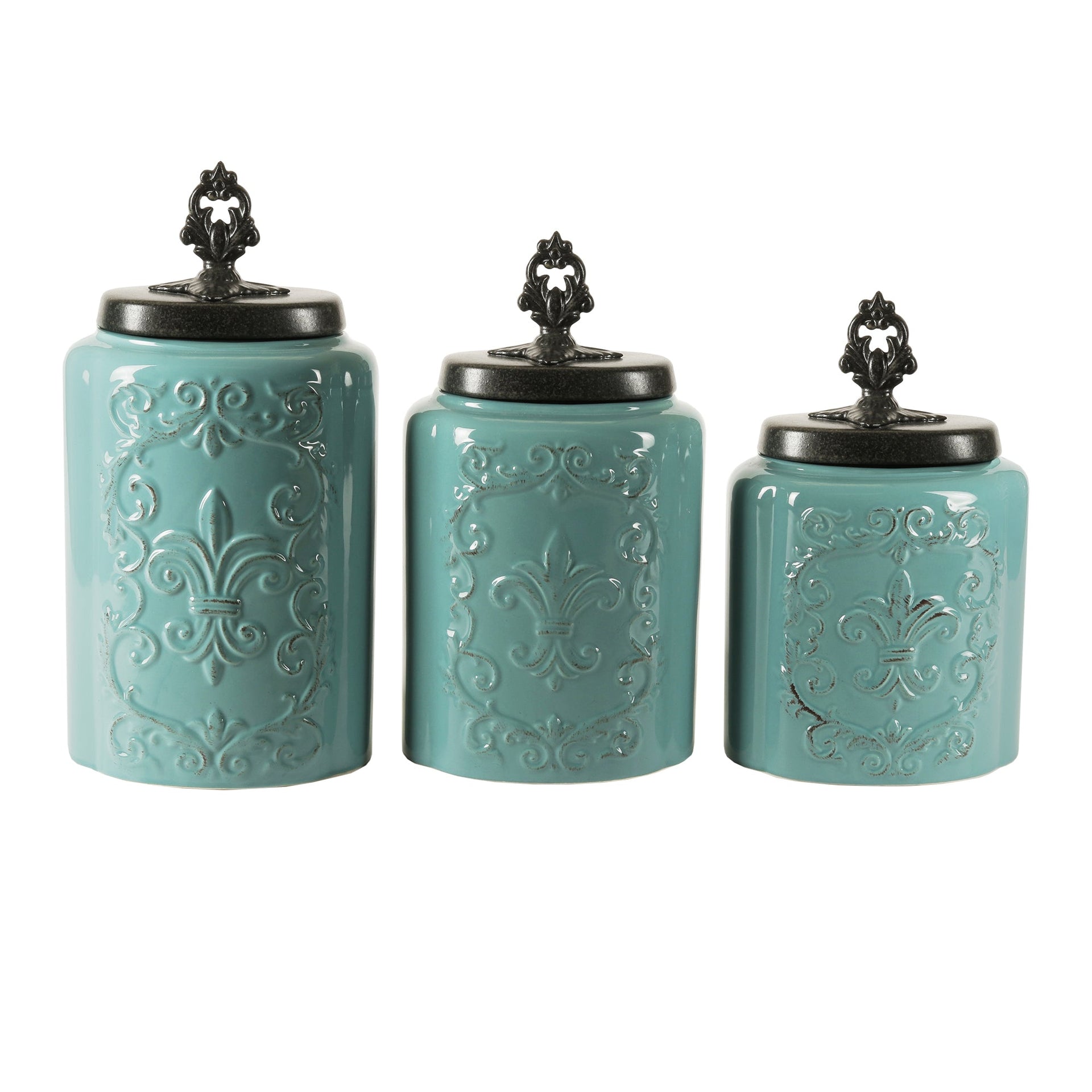 Blue Antique Stoneware Canister Set, 3 Pieces