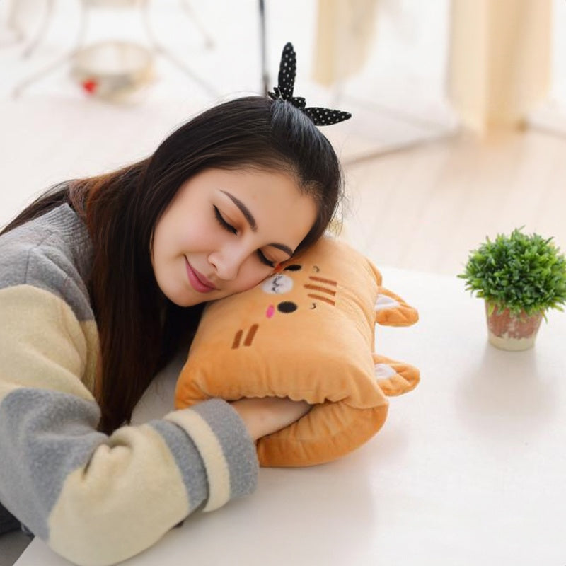 Animated nap pillow, warm hand cover, cylindrical cushion, creative hand warmer, girls' plush toy