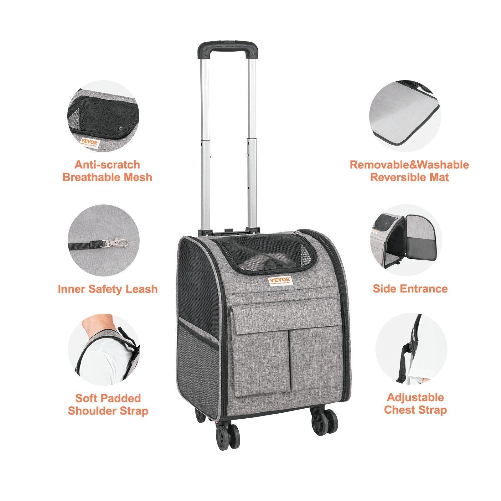 Pet Carrier with Wheels, Rolling Pet Carrier with Telescopic Handle