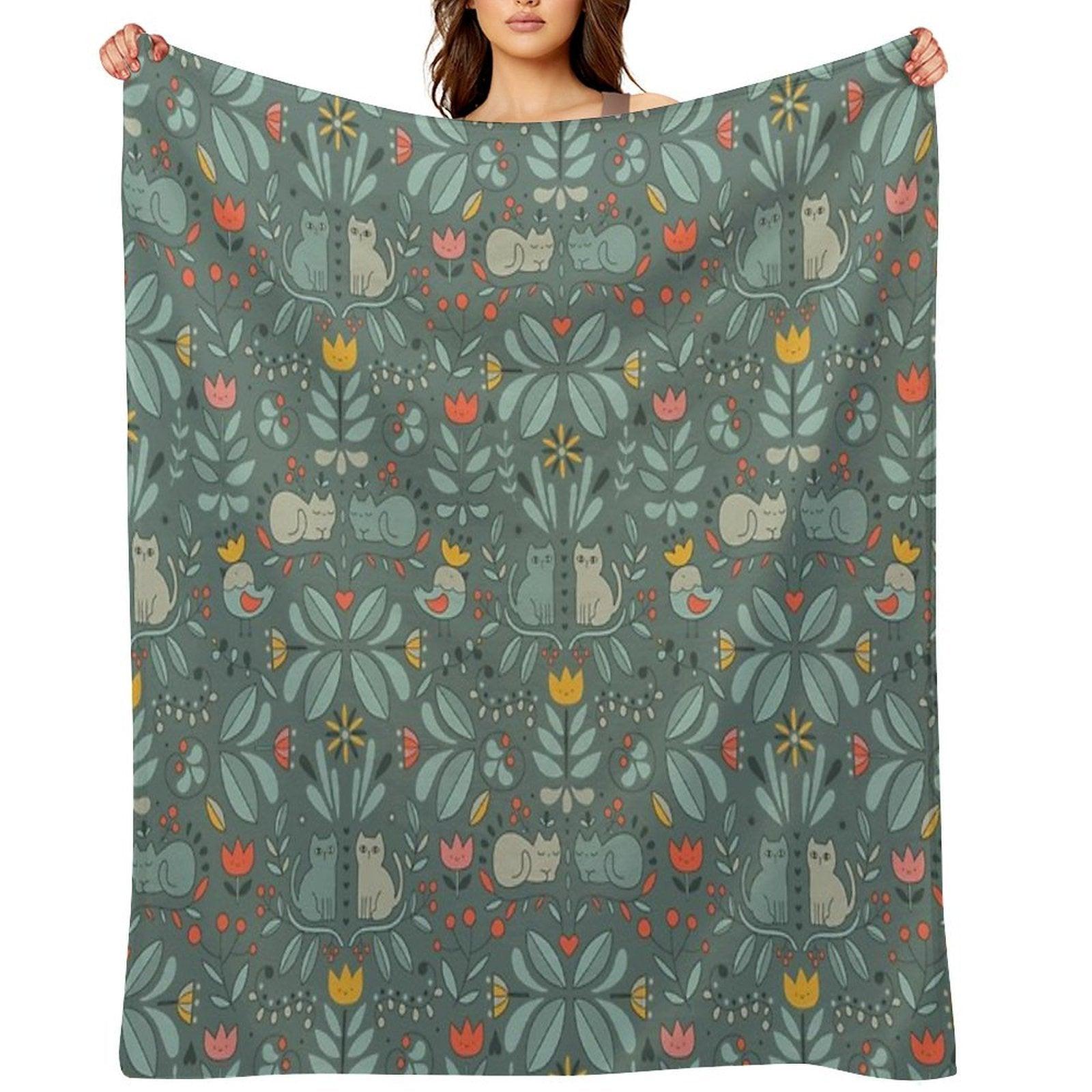 Swedish Folk Cats Throw Blanket