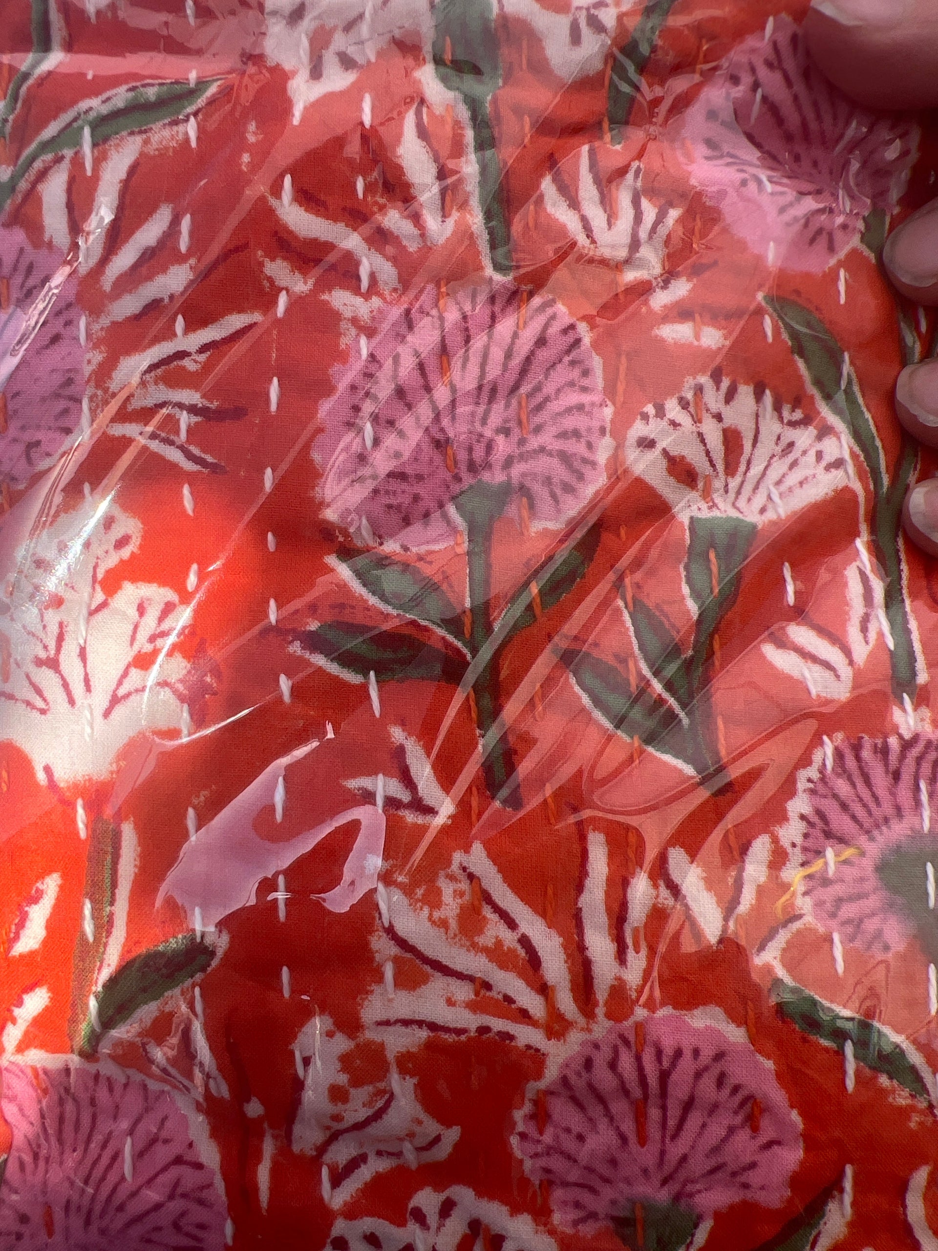 Scrapbook Orange Block Print Cotton Kantha Quilt (Events)