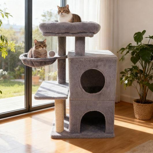 33.5 Inch Cute Kitten Tower with 2-Tier Condo and Padded Top Perch-Light Gray