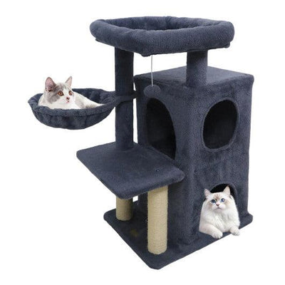 33.5 Inch Cute Kitten Tower with 2-Tier Condo and Padded Top Perch-Dark Gray