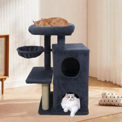 33.5 Inch Cute Kitten Tower with 2-Tier Condo and Padded Top Perch-Dark Gray