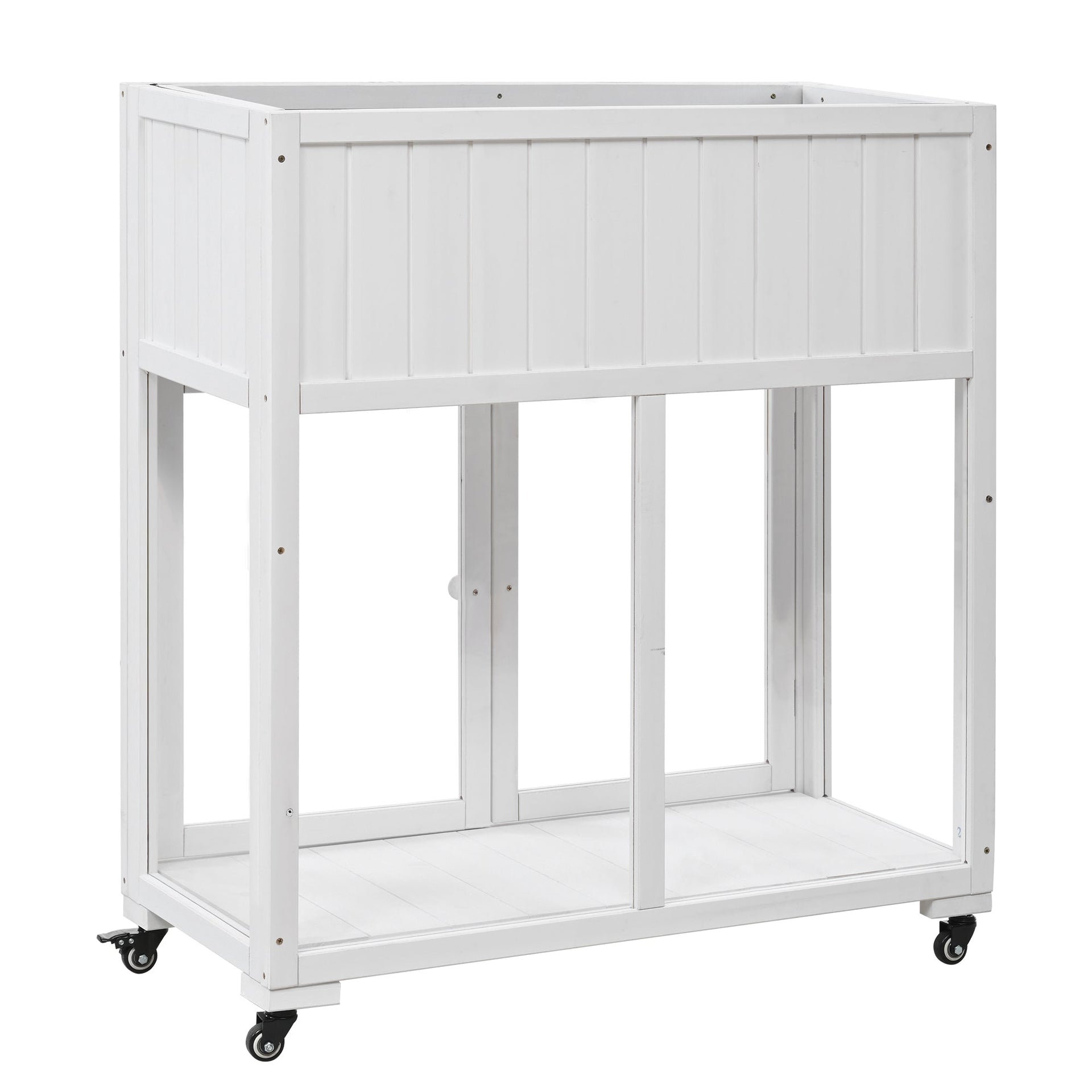 Patio 35.4''x17.7''x37.4'' Mini Wood Cold Frame, Compact 2 Doors Garden Greenhouse with Wheels, Raised Bed with Liner for Indoor Outdoor Use, White