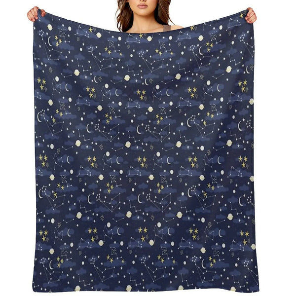 Galaxy - Cosmos, Moon And Stars. Astronomy Pattern. Cute Cartoon Universe Design. Throw Blanket