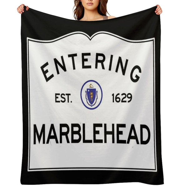 Entering Marblehead - Commonwealth of Massachusetts Road Sign Throw Blanket